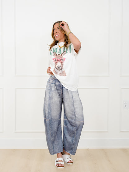Restock! Plus/Reg Acid Print Elastic Waist Barrel Pants - Freckled Poppy