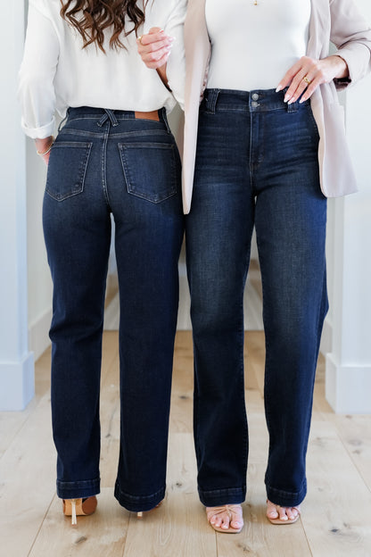 Restock! Judy Blue Multi Inseam "The Everly" Trouser Dark Wash Trouser Wide Leg Jeans