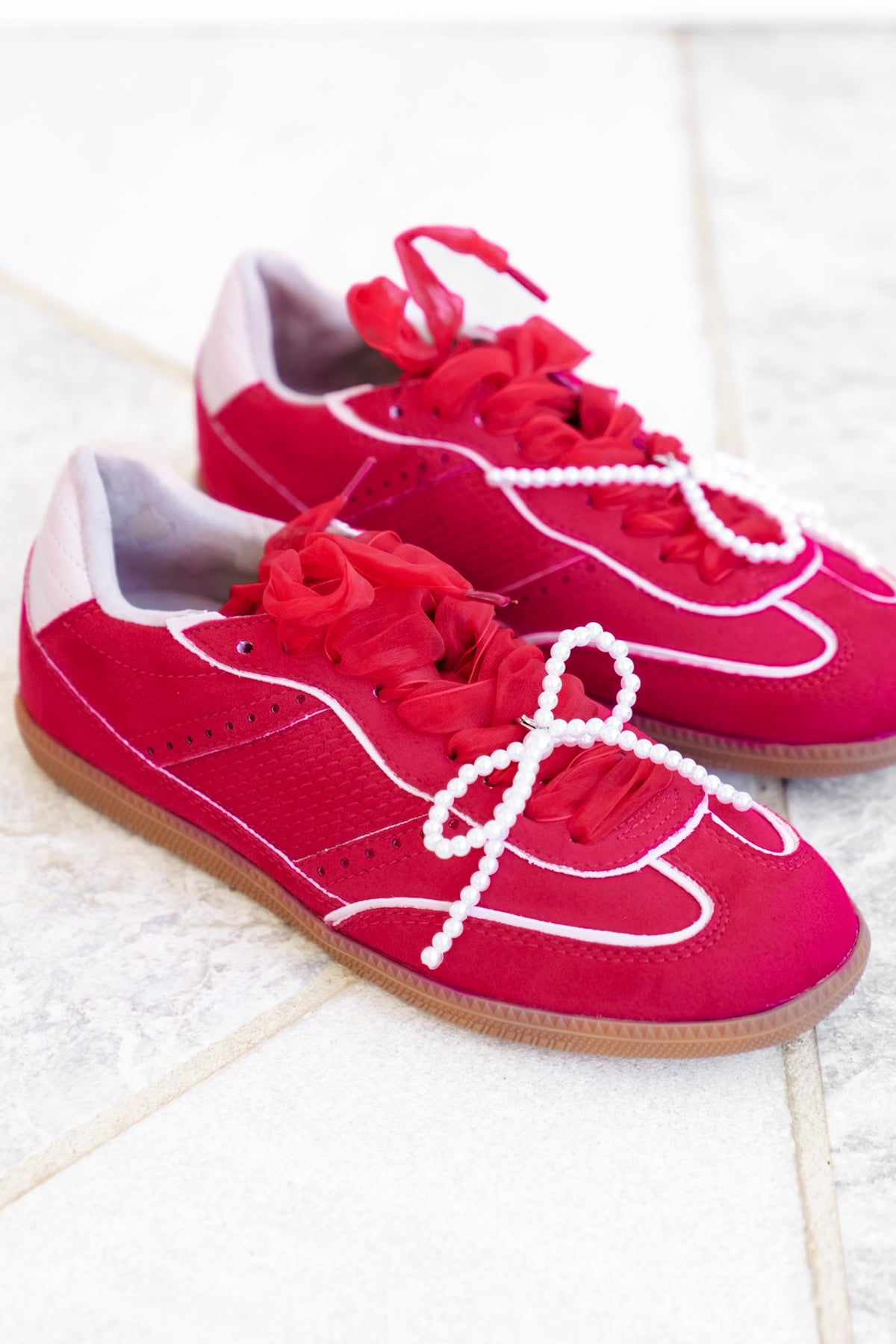 Shu Shop Lace Up Sneaker with Pearl Bow - Freckled Poppy