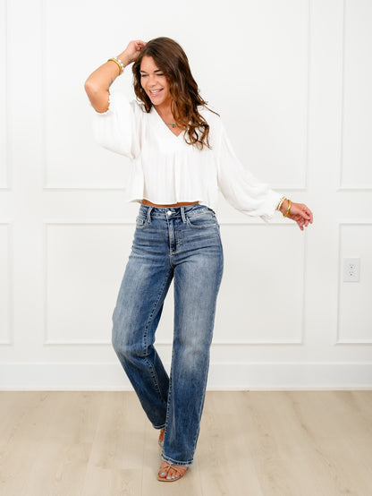 Judy Blue Mid Rise Medium Wash 90's Straight Leg Jeans - Freckled Poppy
