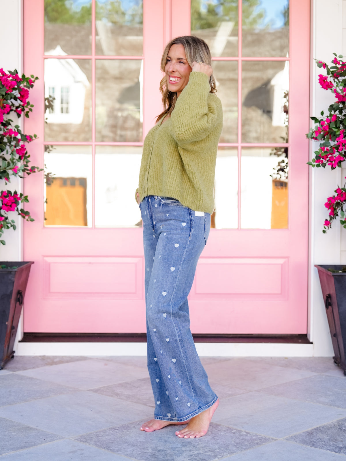 Mica High Rise Light Wash Straight Leg Jeans With Embroidered Hearts - Freckled Poppy
