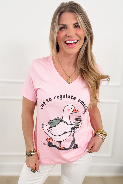 Plus/Reg V Neck Short Sleeve "Off To Regulate Emotions" Graphic Tee - Freckled Poppy