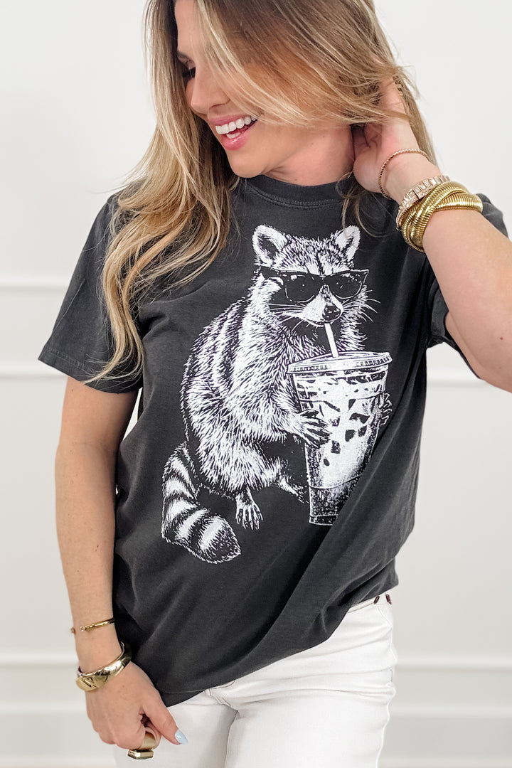 Plus/Reg Short Sleeve "Cool Raccoon" Graphic Tee - Freckled Poppy