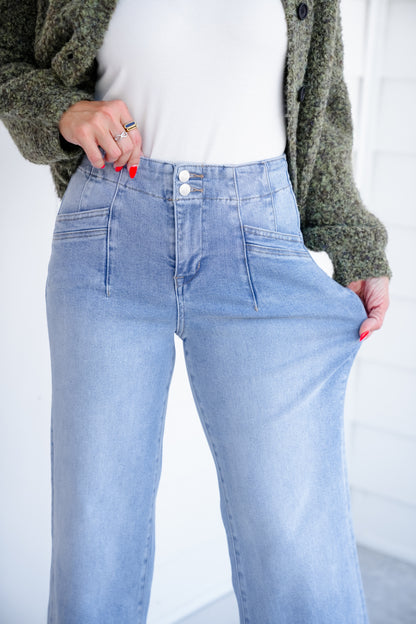 Mica High Rise Light Wash Wide Leg Jeans - Freckled Poppy