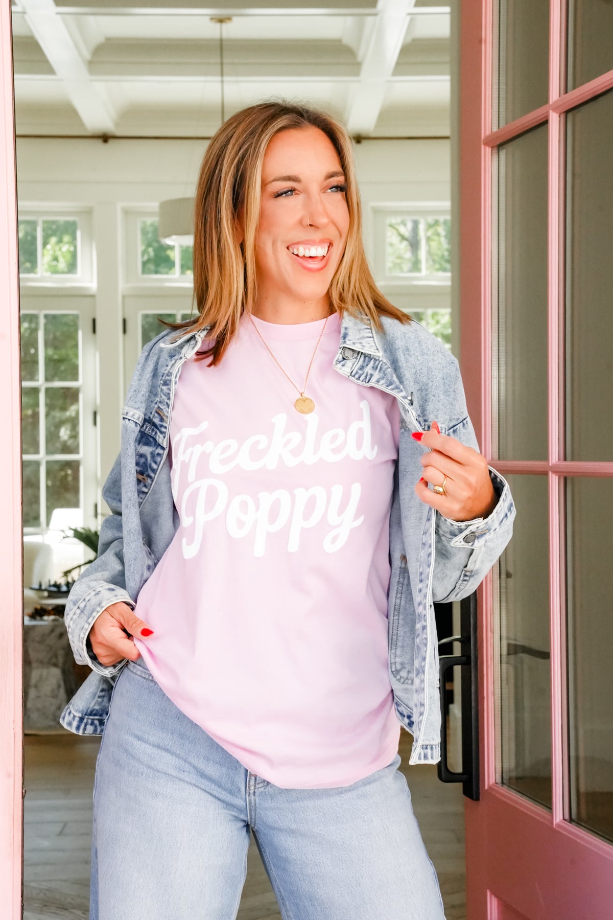 Plus/Reg Pink Short Sleeve "Freckled Poppy" Graphic Tee - Freckled Poppy