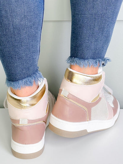 Shu Shop High Top Sneaker with Gold Trim Detail - Freckled Poppy