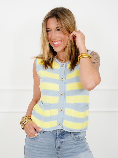 Stripe Sweater Vest with Heart Buttons - Freckled Poppy