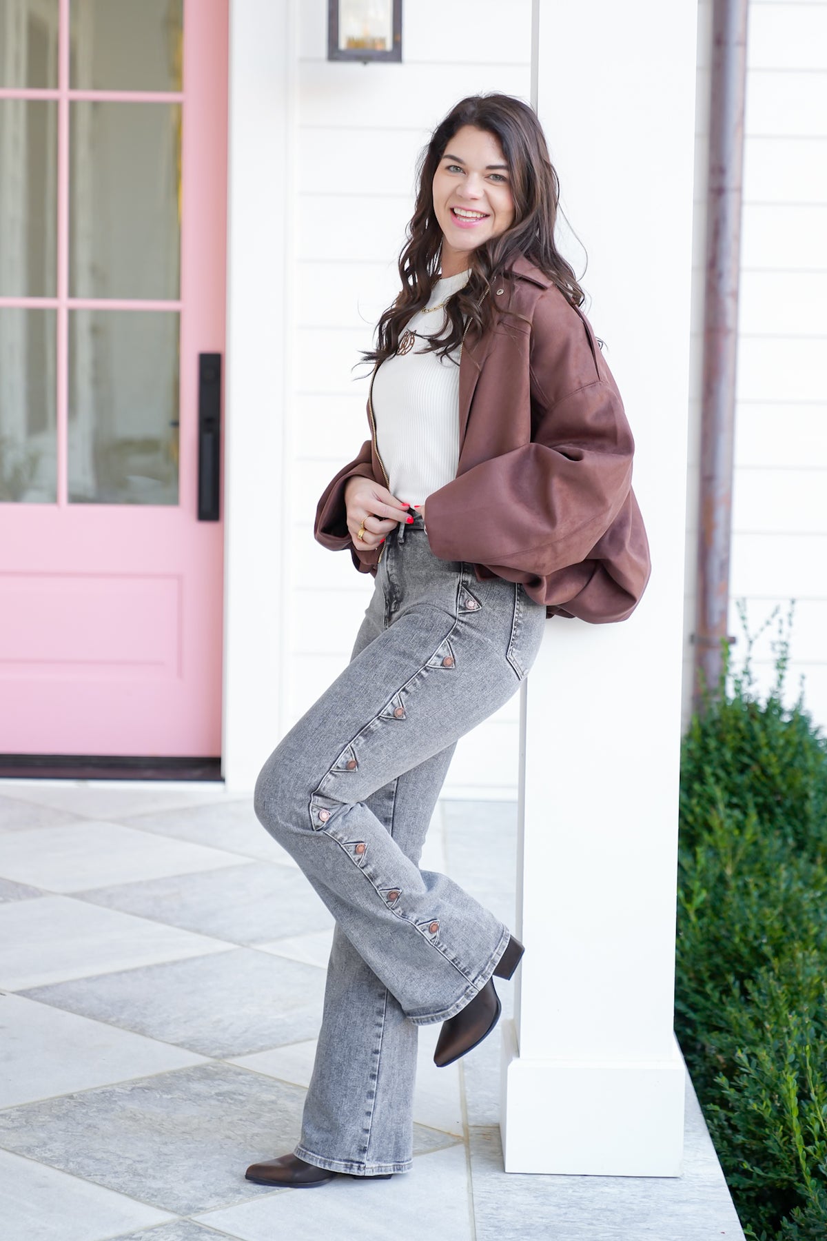 Judy Blue High Rise Grey Tummy Control Bootcut Jeans with Western Side Seam - Freckled Poppy