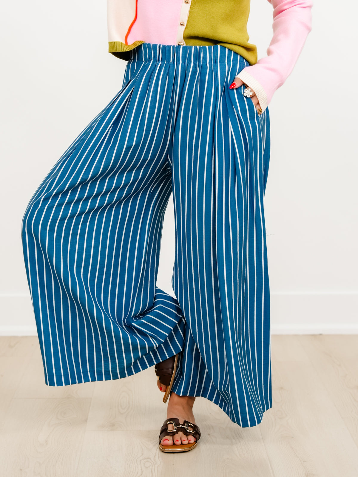 Plus/Reg stripe Elastic Waist Wide Leg Palazzo Pants - Freckled Poppy