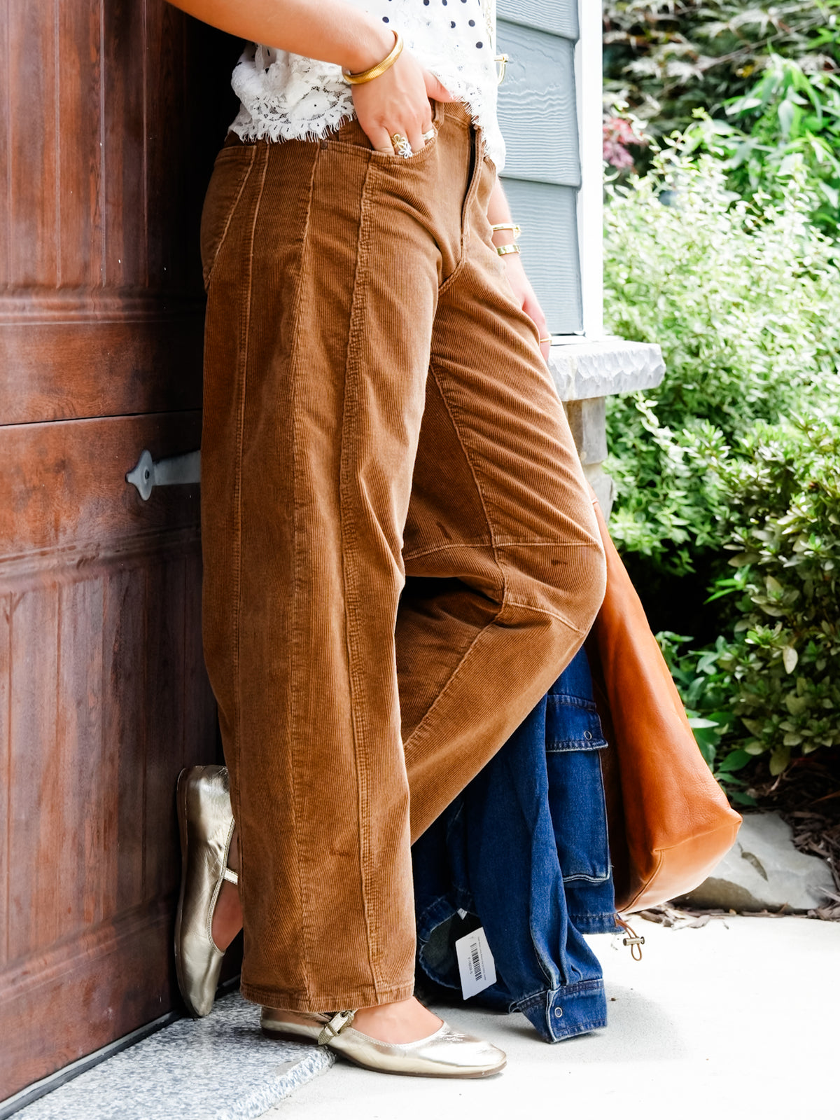 Risen High Rise Brown Corduroy Barrel Pants - Freckled Poppy