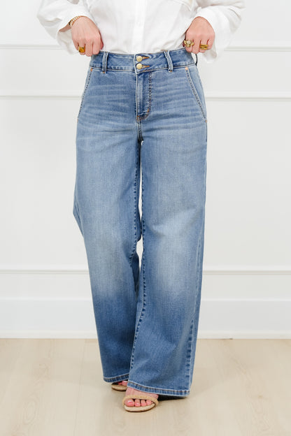 Judy Blue High Rise Medium Wash Multiple Inseam Column Jeans with Trouser Styling - Freckled Poppy