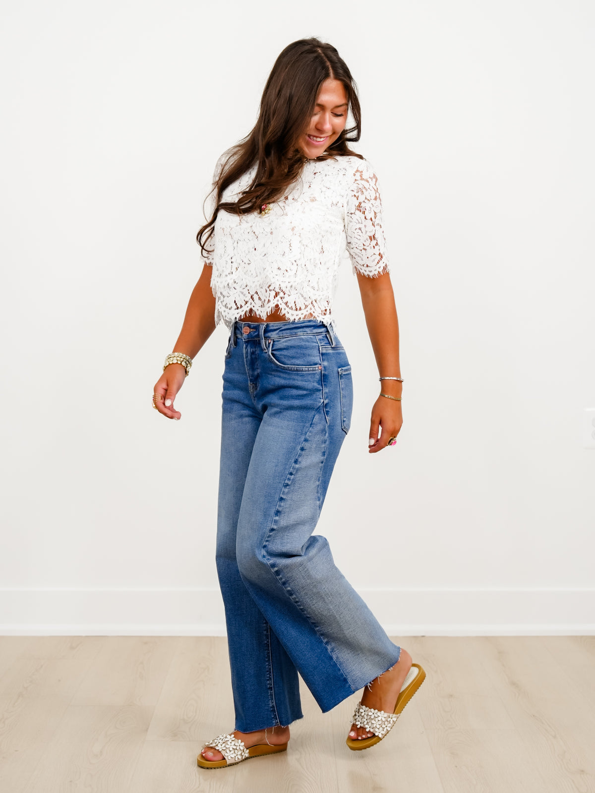 Risen High Rise Medium Wash Slouchy Barrel Jeans With Contrasting Wash - Freckled Poppy
