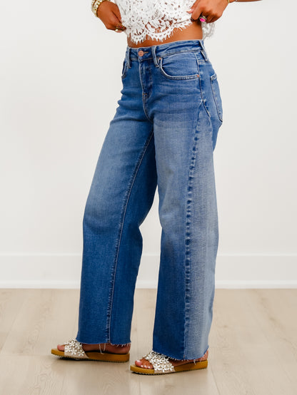 Risen High Rise Medium Wash Slouchy Barrel Jeans With Contrasting Wash - Freckled Poppy