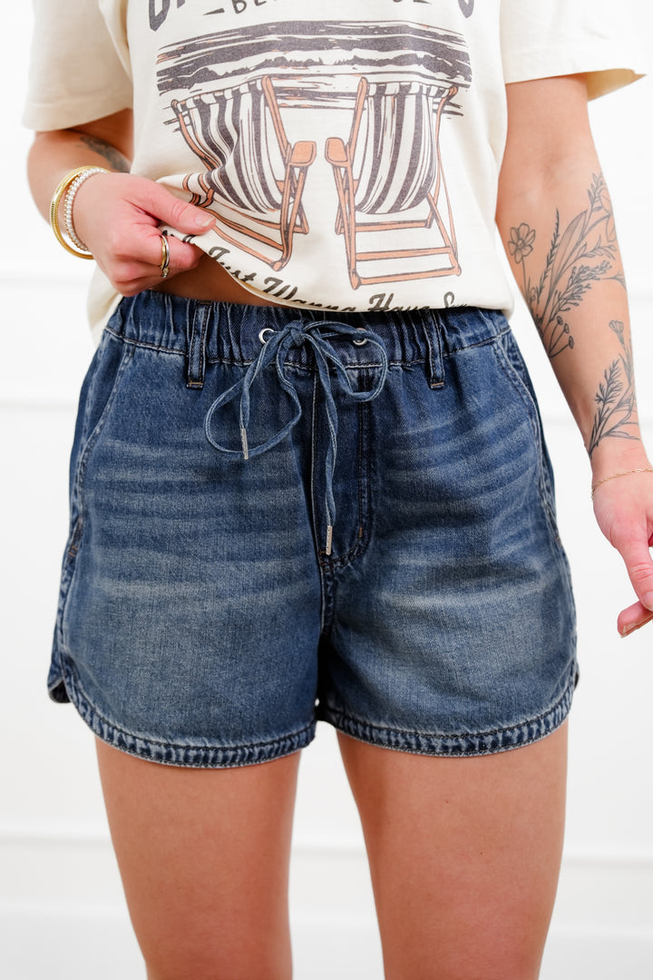 Judy Blue Dark Wash Featherweight Boxer Shorts - Freckled Poppy