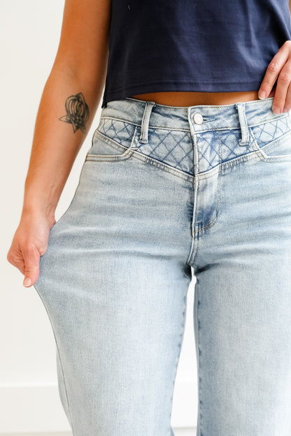 Judy Blue High Rise Quilted Yoke Medium Wash Retro Wide Leg Jeans - Freckled Poppy