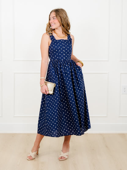 Polka Dot Sleeveless Square Neck Midi Dress - Freckled Poppy