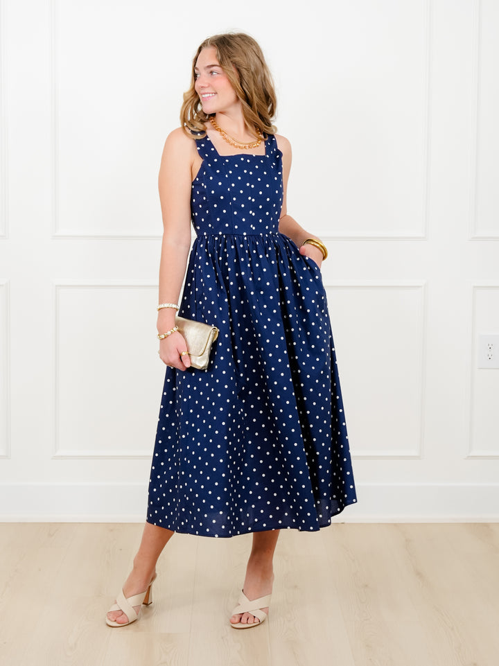Polka Dot Sleeveless Square Neck Midi Dress - Freckled Poppy
