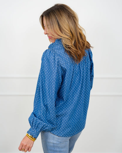 Polka Dot Dark Wash Long Sleeve Top - Freckled Poppy