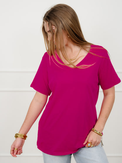 Door Buster! Plus/Reg Zenana Cotton Short Sleeve V Neck Tee - Freckled Poppy