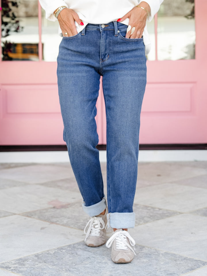 Judy Blue Mid Rise Dark Wash Billie Boyfriend Jeans - Freckled Poppy