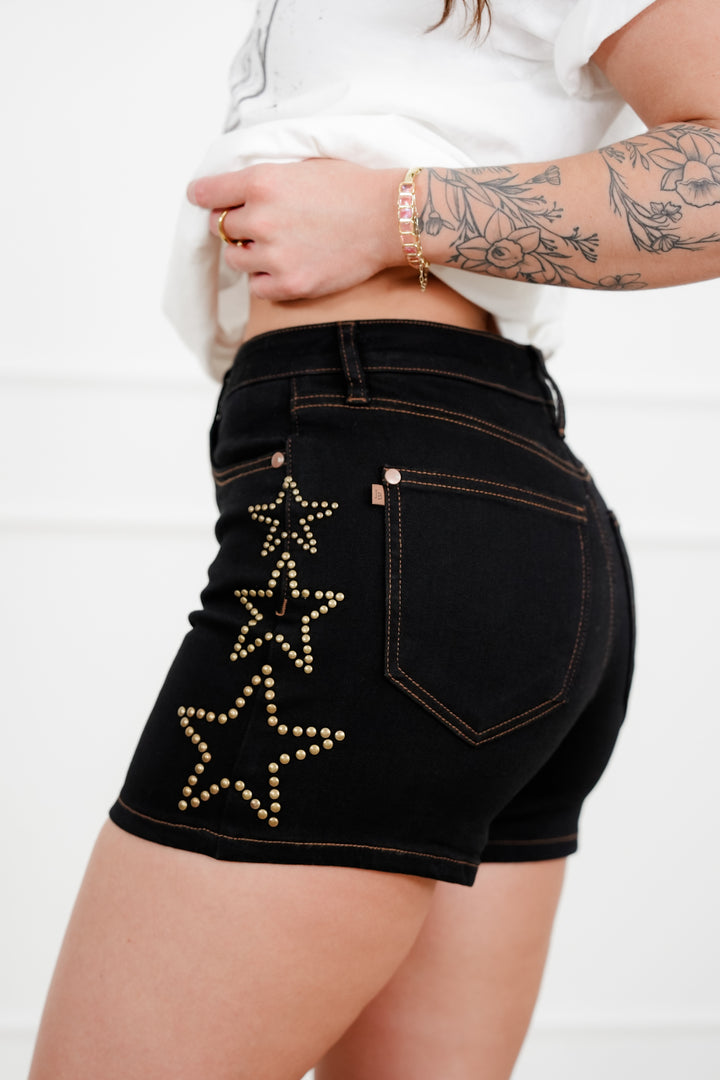 Judy Blue Black Star Studded Slim Shorts - Freckled Poppy