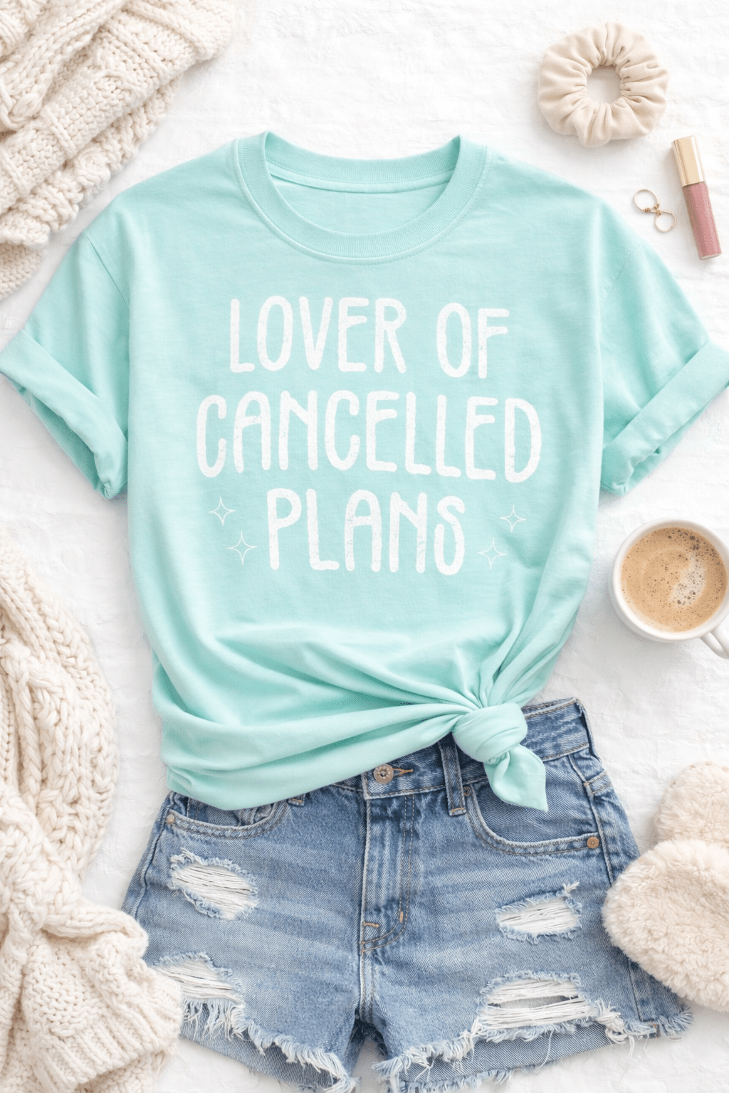Plus/Reg Short Sleeve "Lover of Cancelled Plans" Graphic Tee - Freckled Poppy