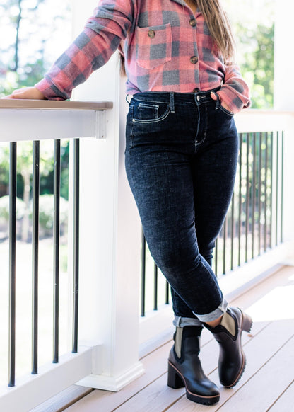 Judy Blue Tummy Control Suck it up Buttercup Dark Wash Skinny Jeans - Freckled Poppy