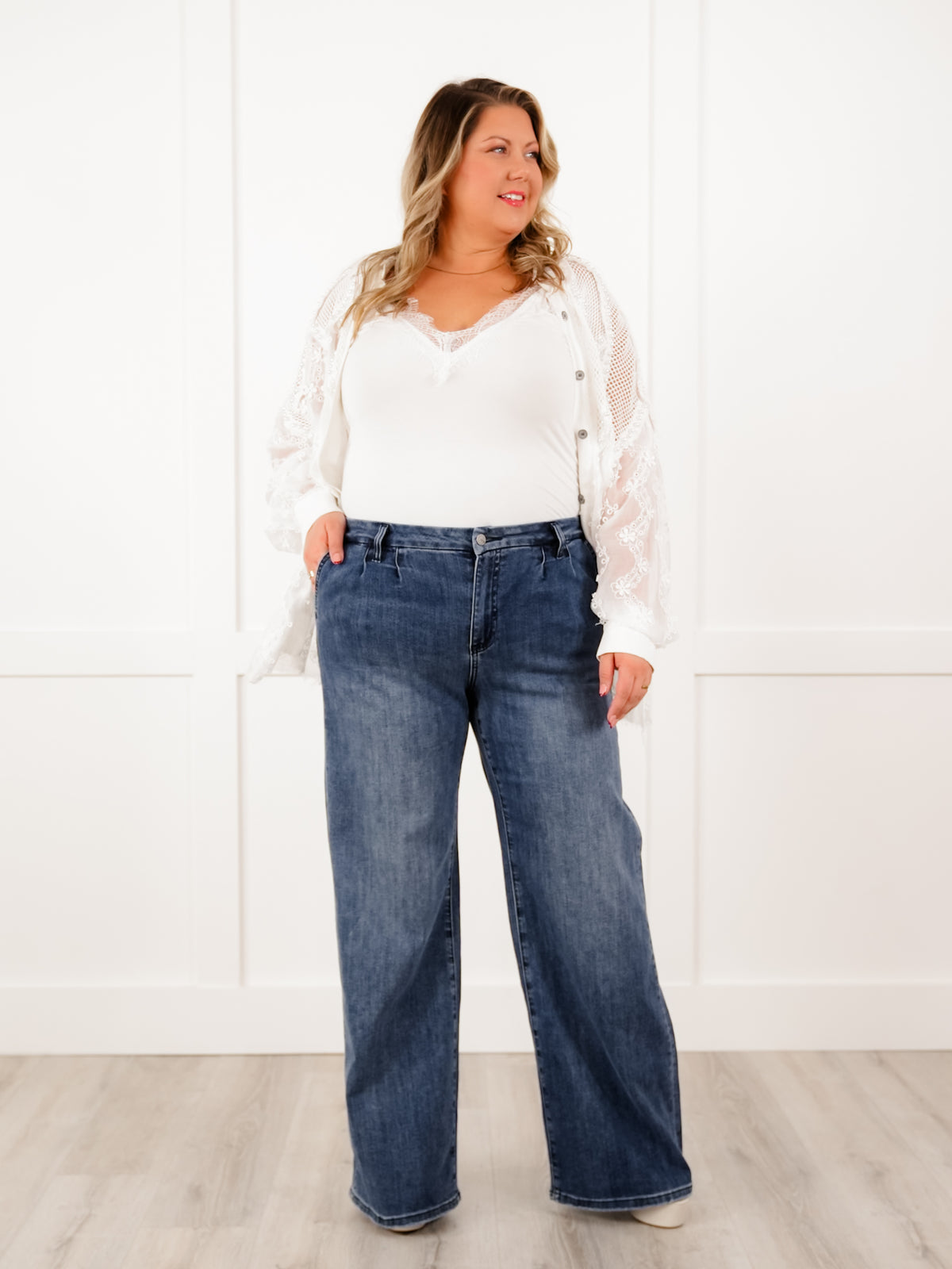Mica High Rise Dark Wash Wide Leg Jeans - Freckled Poppy