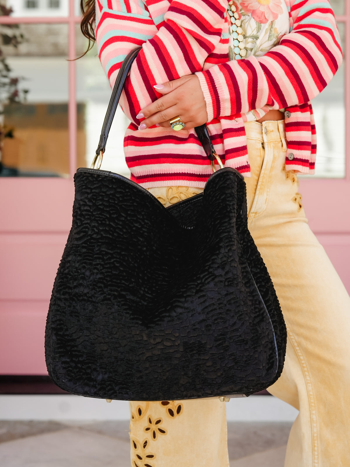 Black Persian Lamb Vegan Fur Tote Bag - Freckled Poppy