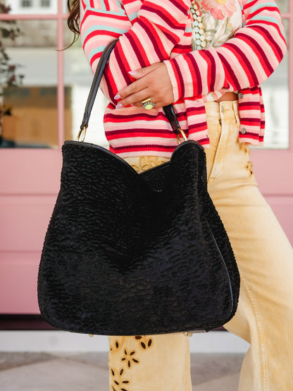 Black Persian Lamb Vegan Fur Tote Bag - Freckled Poppy