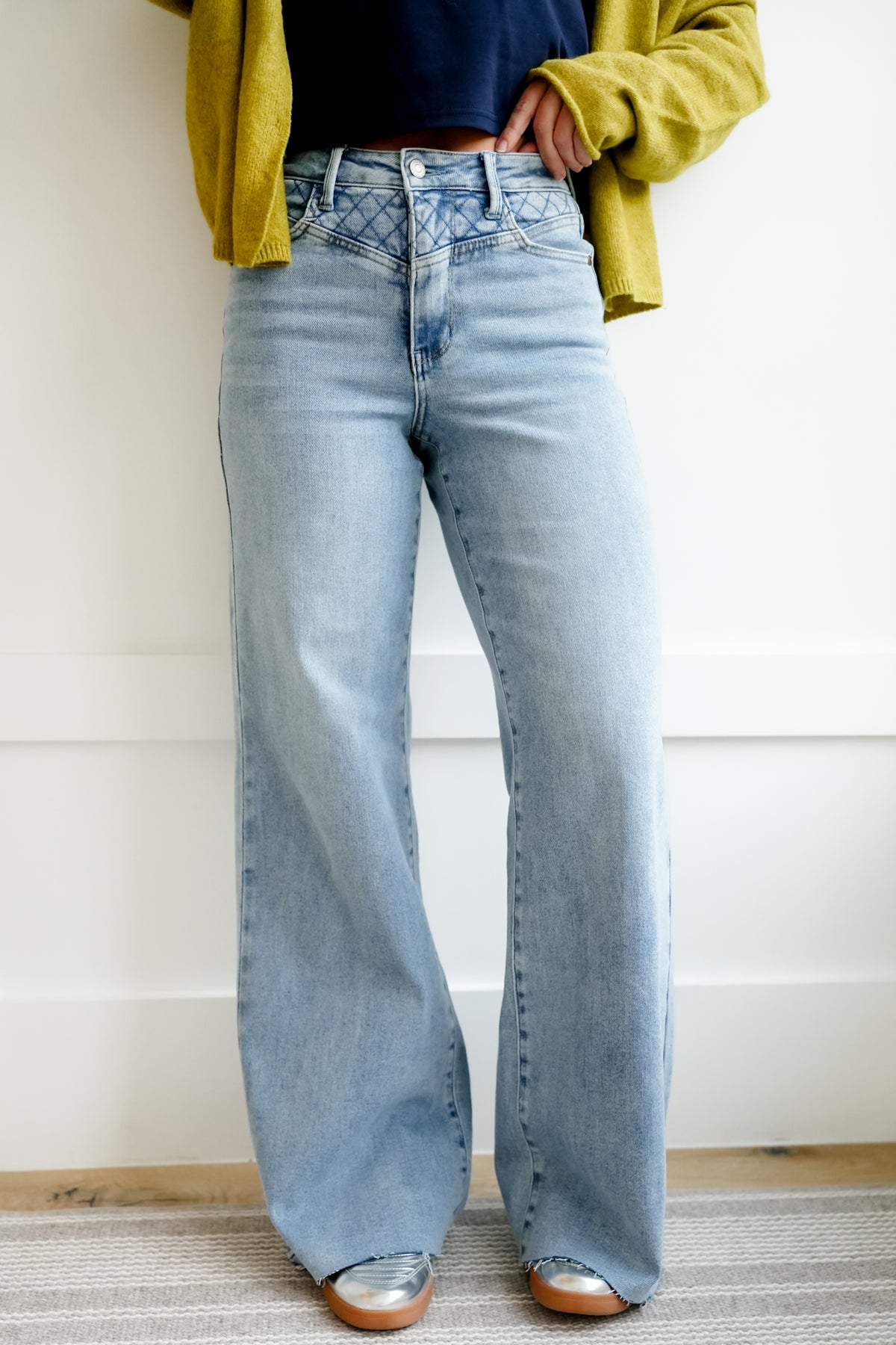 Judy Blue High Rise Quilted Yoke Medium Wash Retro Wide Leg Jeans - Freckled Poppy