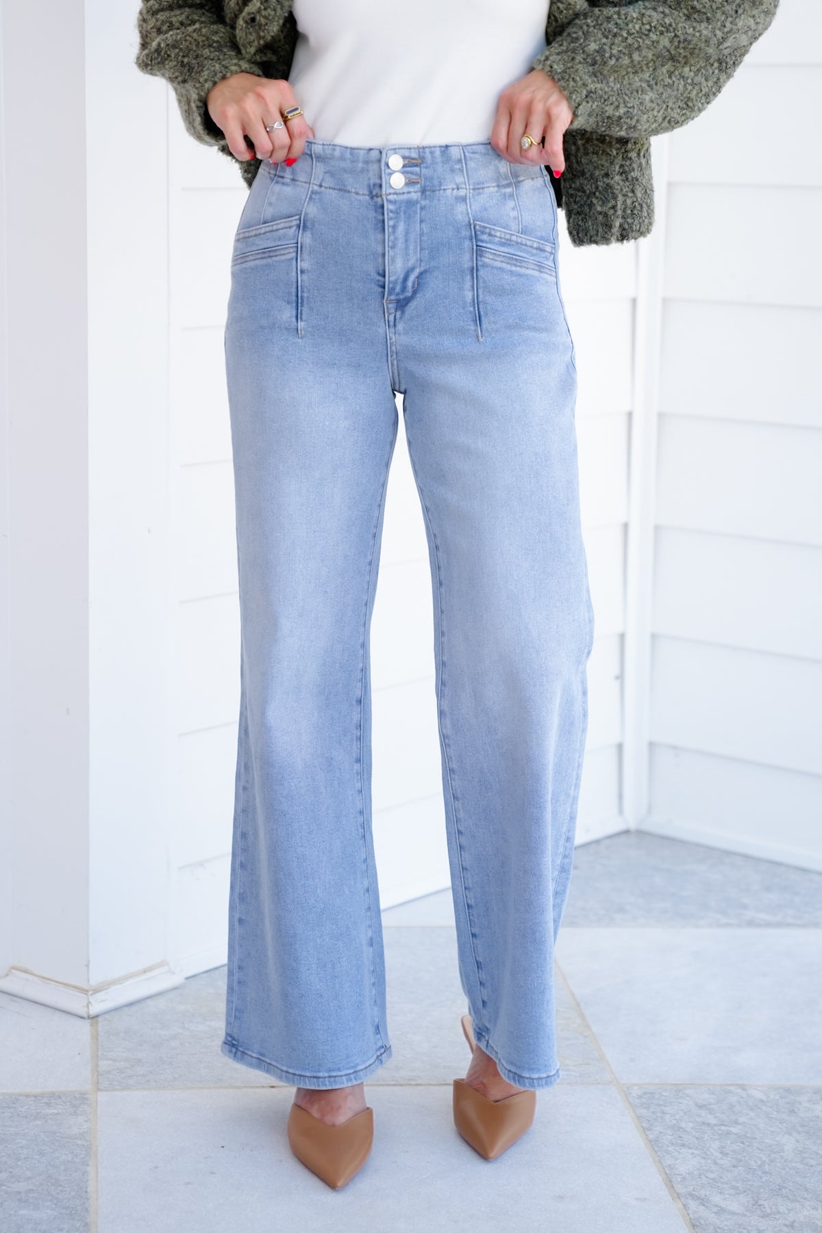 Mica High Rise Light Wash Wide Leg Jeans - Freckled Poppy