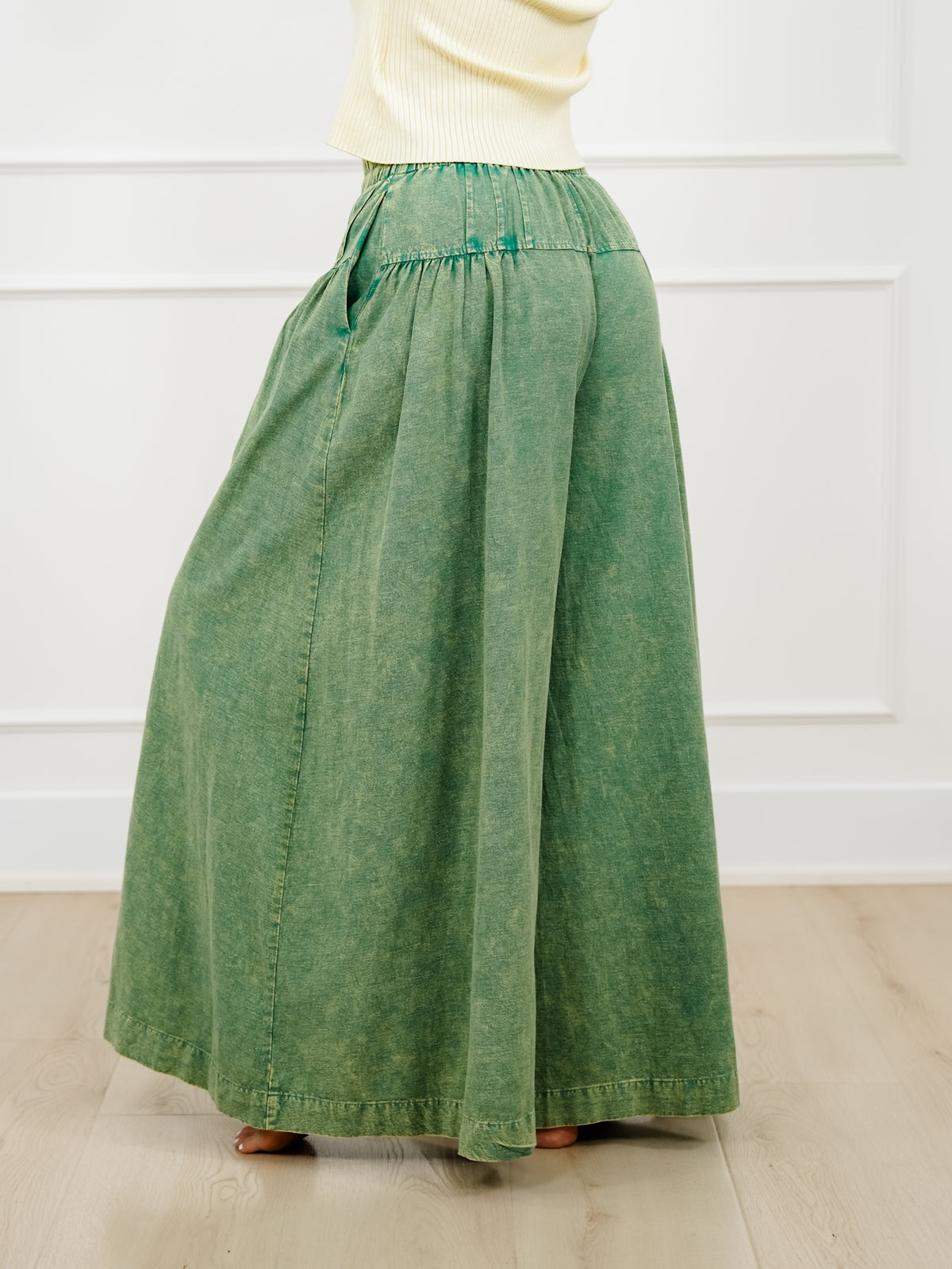 Mineral Wash Elastic Waist Wide Leg Pants - Freckled Poppy