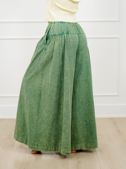 Mineral Wash Elastic Waist Wide Leg Pants - Freckled Poppy