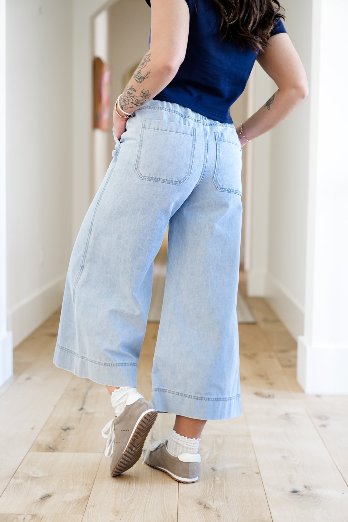 Mica Girl on the Go High Rise Light Wash Wide Leg Crop - Freckled Poppy