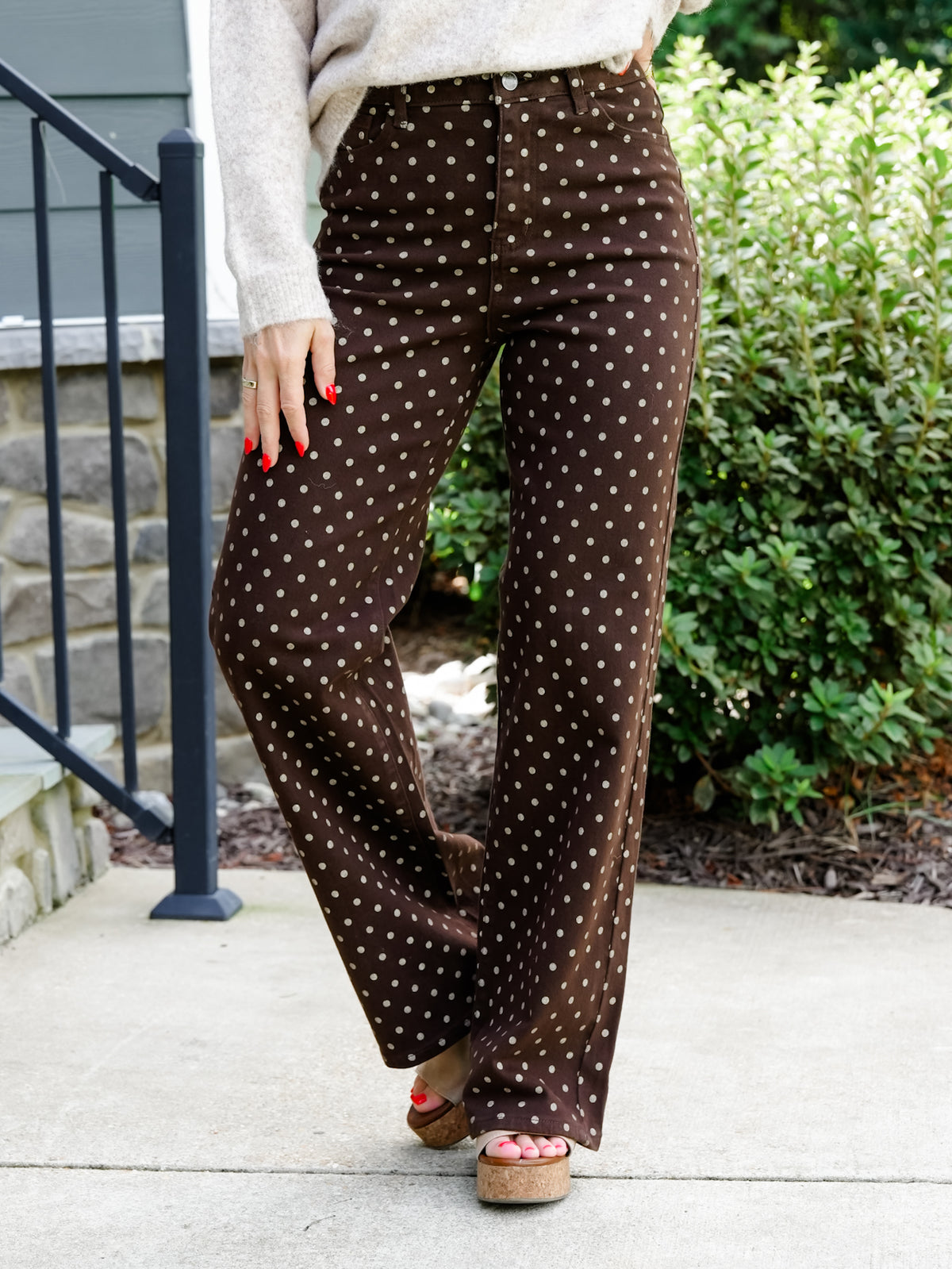 Cello High Rise Brown Polka Dot Wide Leg Jeans