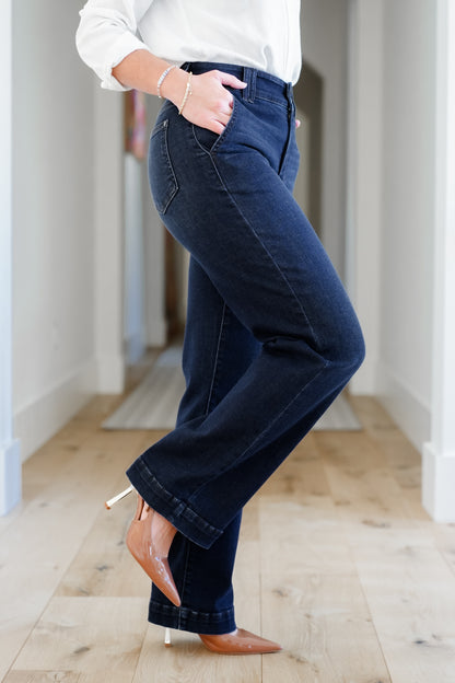 Restock! Judy Blue Multi Inseam "The Everly" Trouser Dark Wash Trouser Wide Leg Jeans