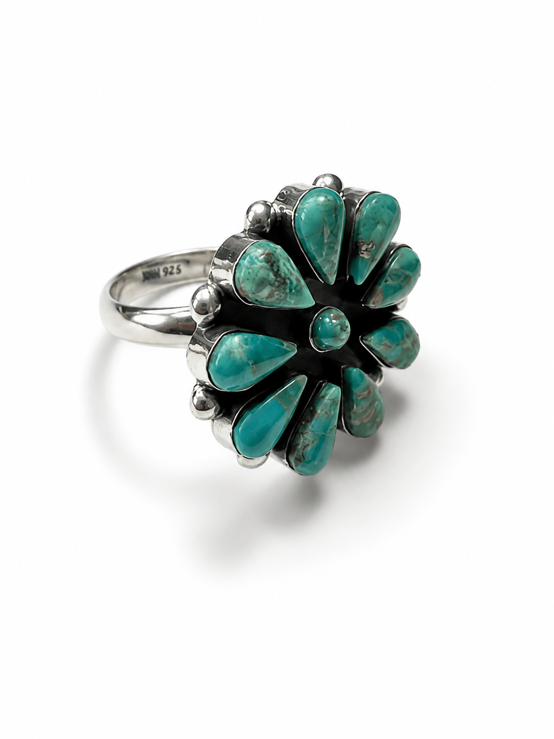 BOHO SOL Silver Turquoise Cluster Ring - Freckled Poppy