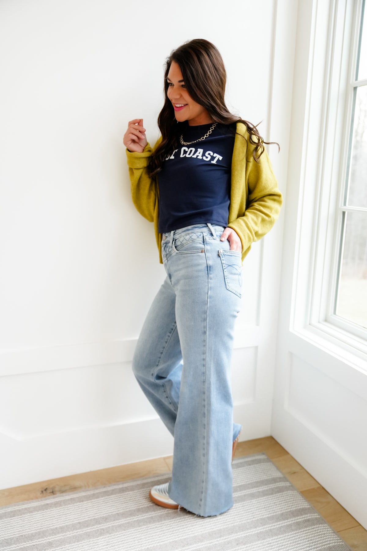 Judy Blue High Rise Quilted Yoke Medium Wash Retro Wide Leg Jeans - Freckled Poppy