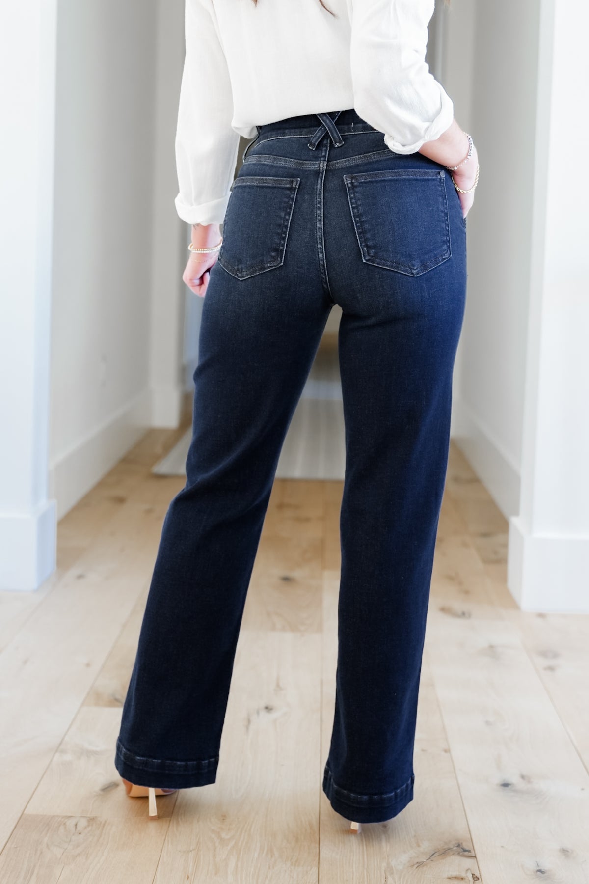 Restock! Judy Blue Multi Inseam "The Everly" Trouser Dark Wash Trouser Wide Leg Jeans