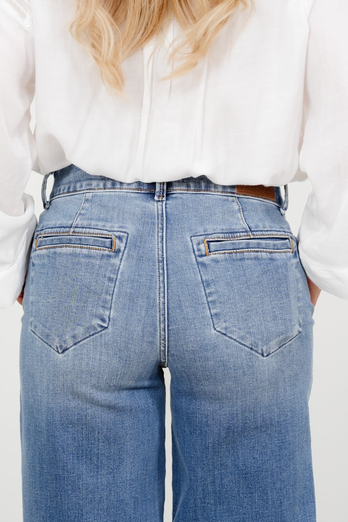 Judy Blue High Rise Medium Wash Multiple Inseam Column Jeans with Trouser Styling - Freckled Poppy