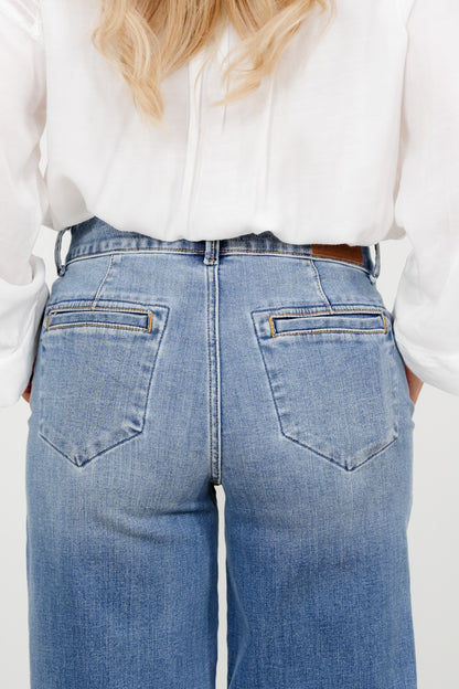 Judy Blue High Rise Medium Wash Multiple Inseam Column Jeans with Trouser Styling - Freckled Poppy