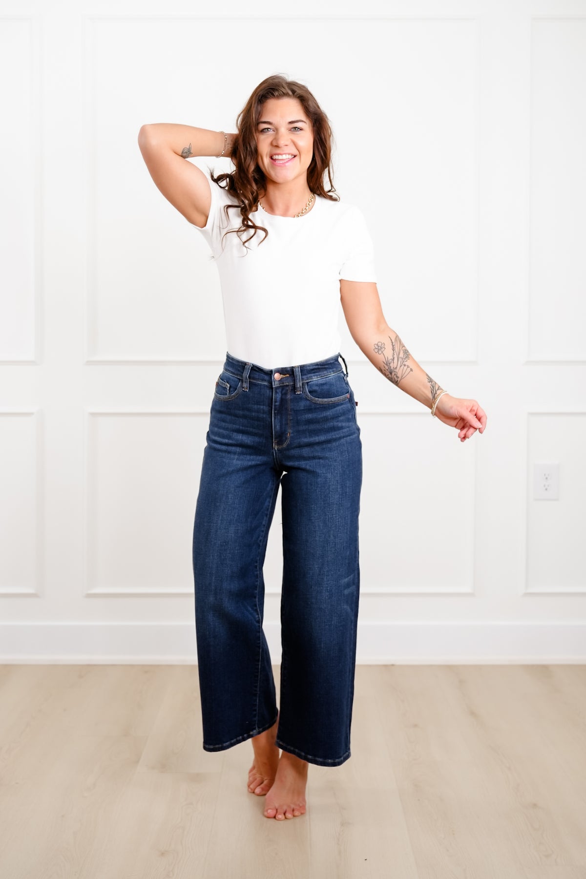 Judy Blue High Rise Dark Wash Ankle Wide Leg Jeans - Freckled Poppy