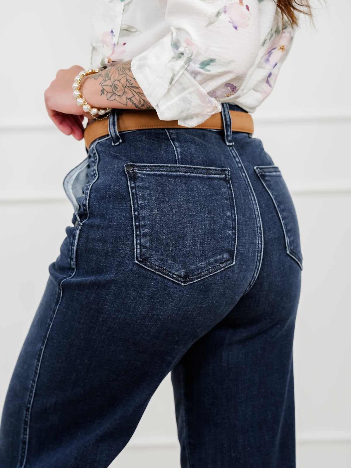 Judy Blue the Jasmine High Rise Dark Wash Wide Leg Ankle Trouser Jeans - Freckled Poppy