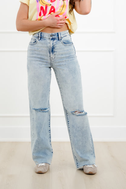 Hidden High Rise Light Wash Distressed Dad Jeans - Freckled Poppy