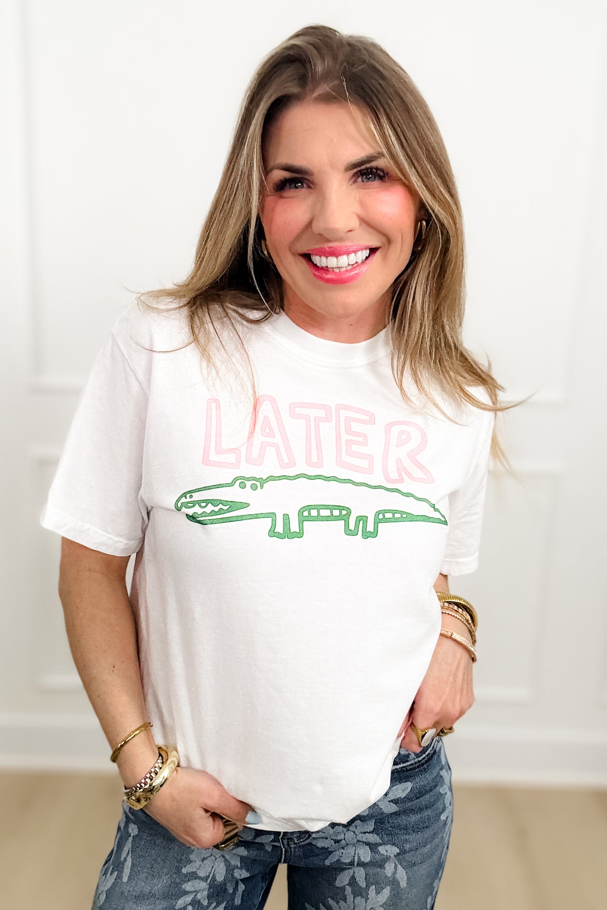 Plus/Reg Short Sleeve "Later Gator" Graphic Tee - Freckled Poppy