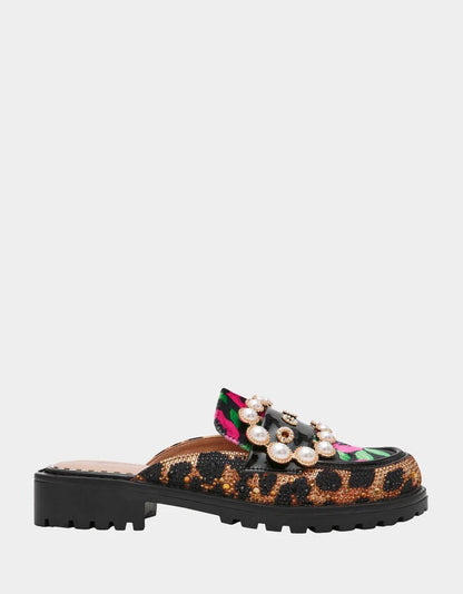 Betsey Johnson Embellished Leopard Platform Mule - Freckled Poppy