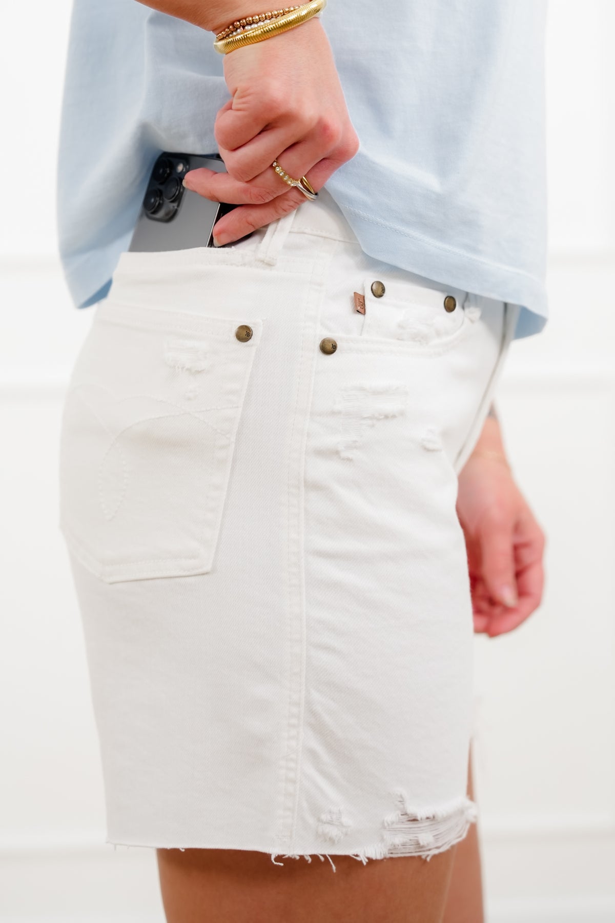 Judy Blue White Rigid Magic Dad Shorts with Cell Phone Pocket - Freckled Poppy