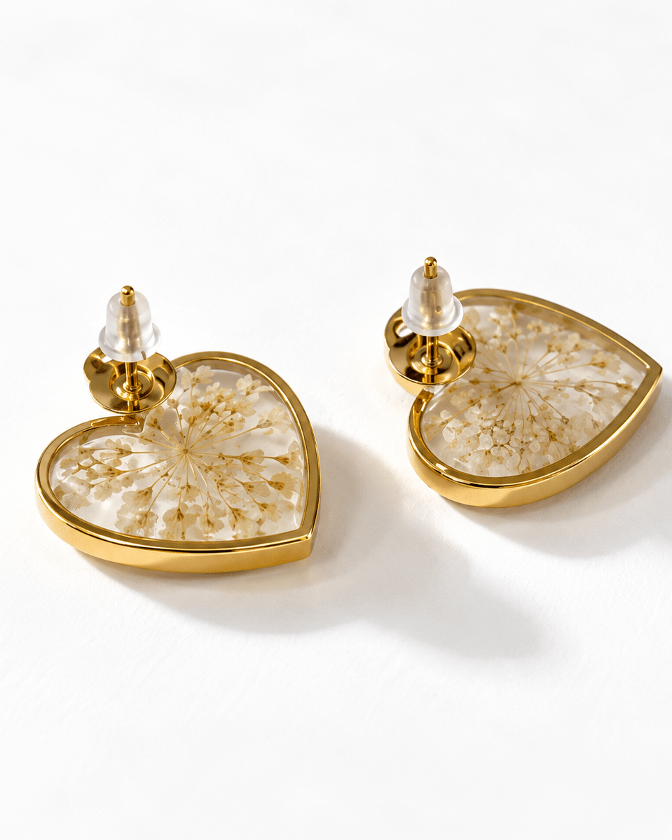 Preserved Flower Heart Earrings - Freckled Poppy
