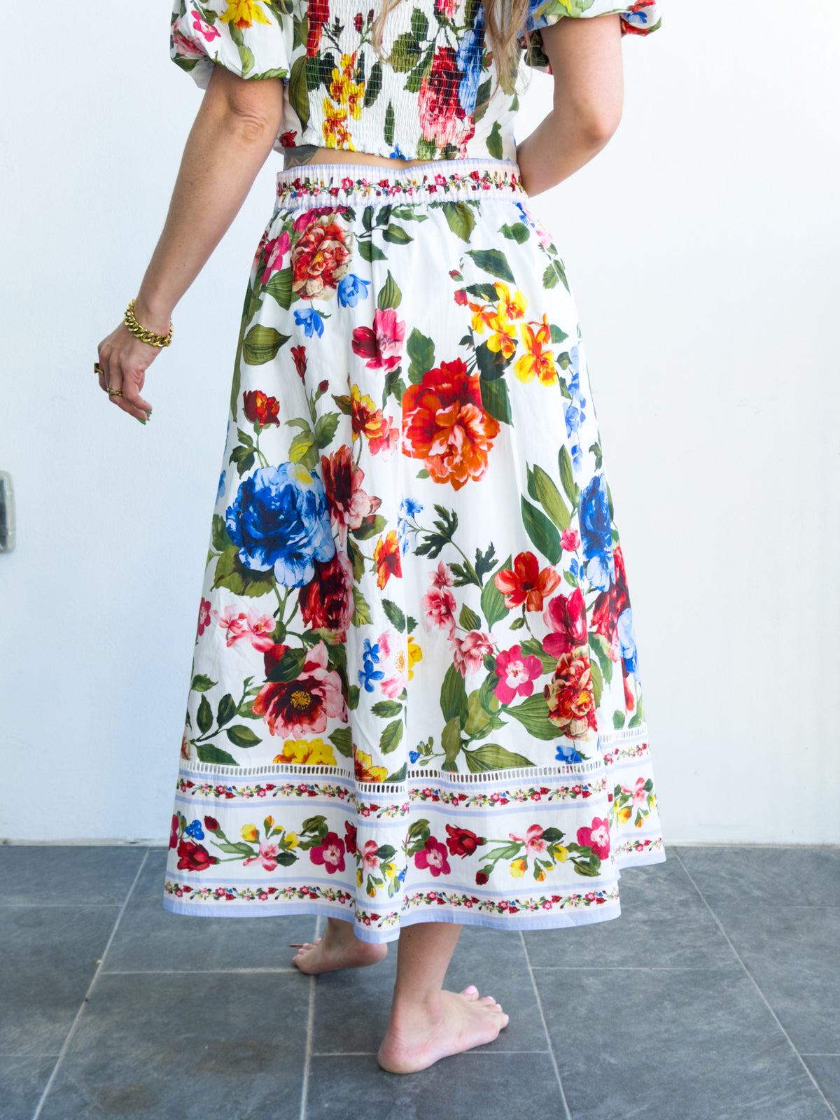 Floral Border Print Midi Skirt with Pockets - Freckled Poppy